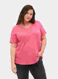 Einfarbiges basic T-Shirt aus Baumwolle, Hot Pink, Model