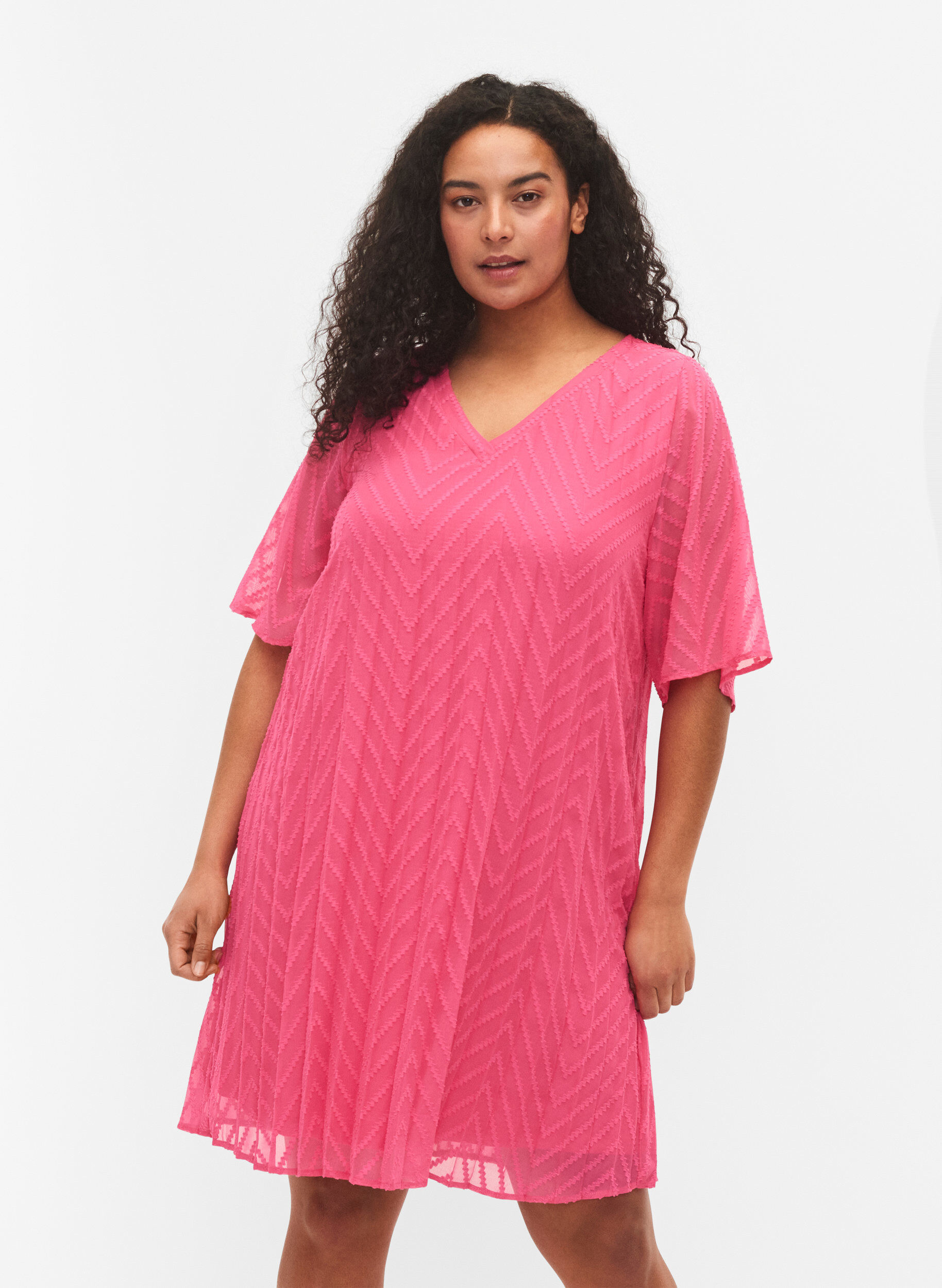 ZizziKurz&auml;rmeliges Kleid mit Struktur , Shocking Pink, Model image number 0