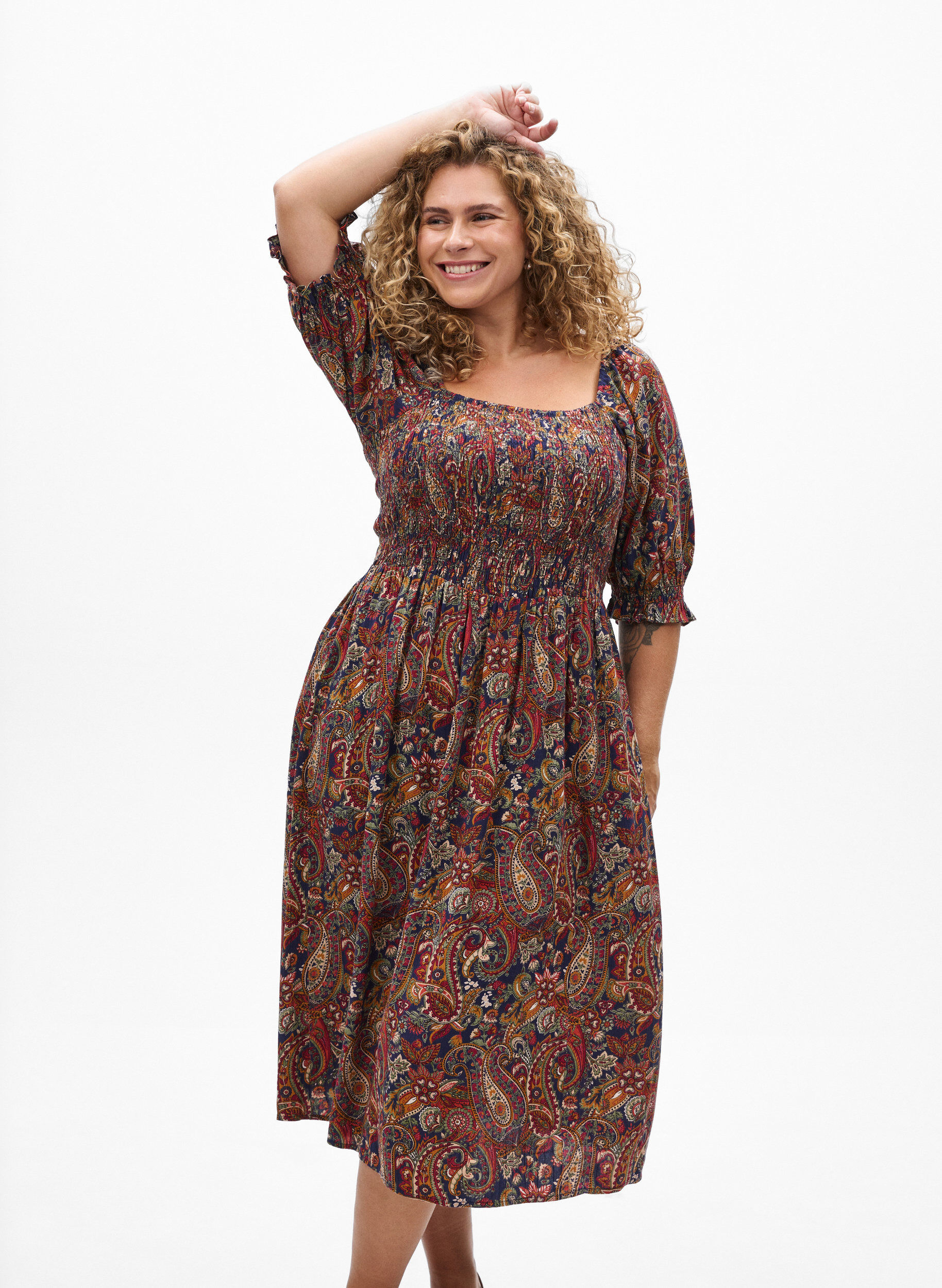 ZizziSommerkleid aus Viskose mit Paisleymuster, Blau, Model image number 0