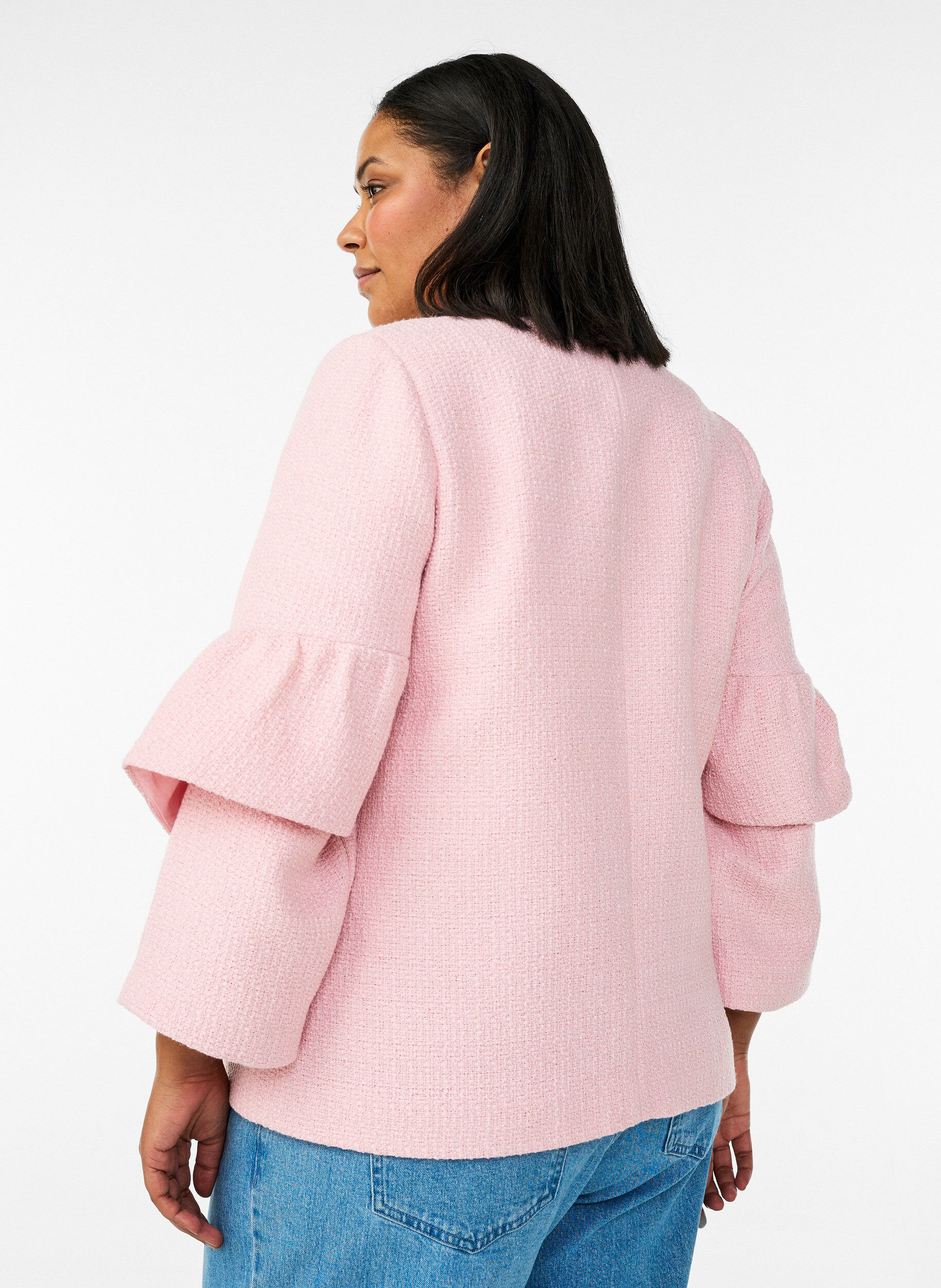 ZizziJacke aus Boucl&eacute; mit R&uuml;schendetails, Pink, Model image number 2