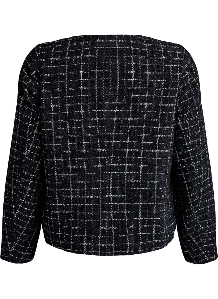 Kurzer karierter Bouclé-Blazer mit Rundhalsausschnitt, Schwarz, Packshot image number 1