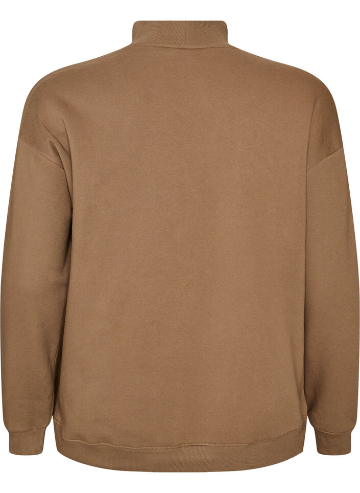 Sweatshirt mit hohem Kragen und sportlichem Frontmotiv, Braun, Packshot image number 1