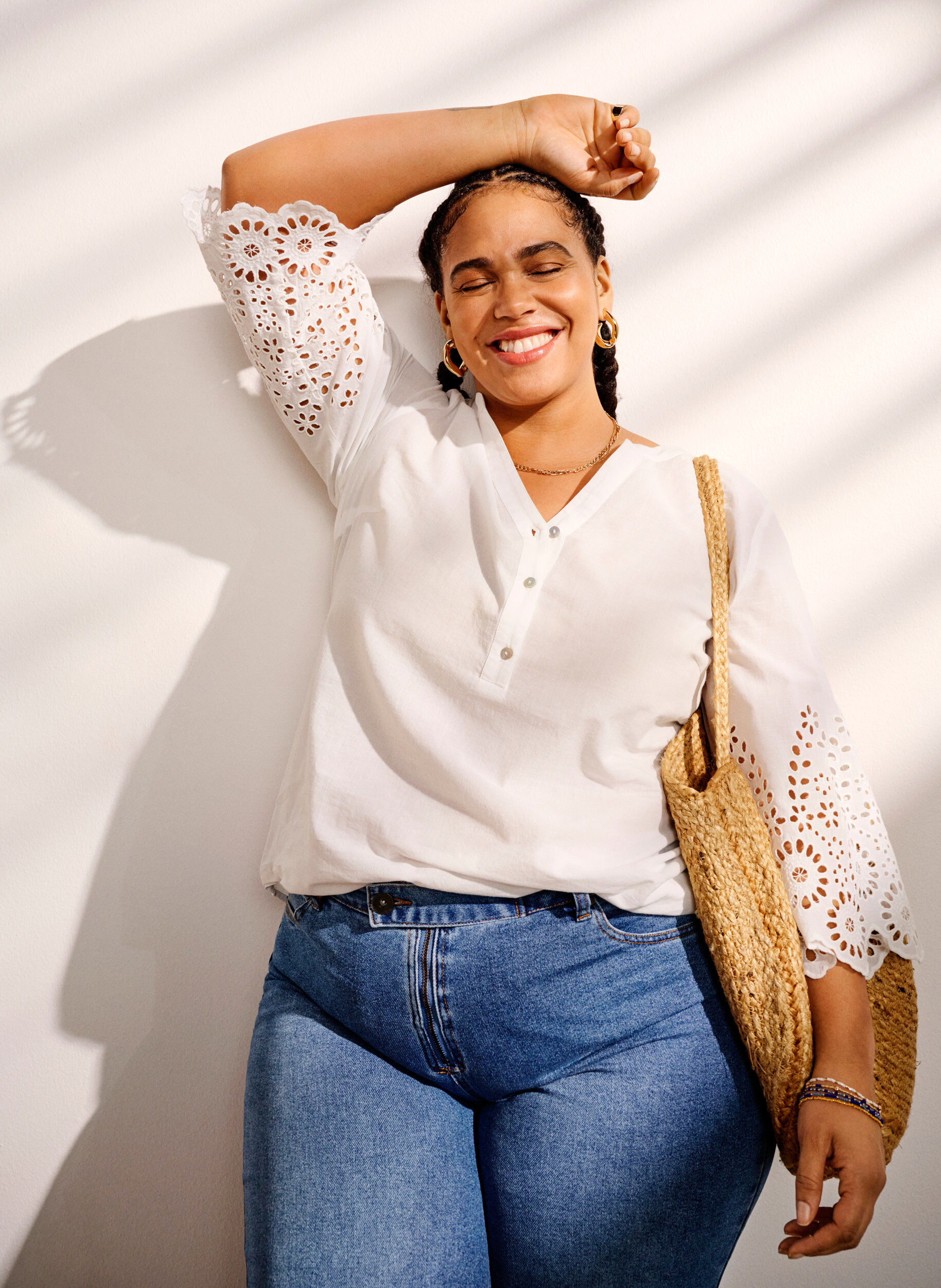 ZizziBluse mit Spitzenbesatz und 3/4-&Auml;rmeln, Bright White, Image image number 0