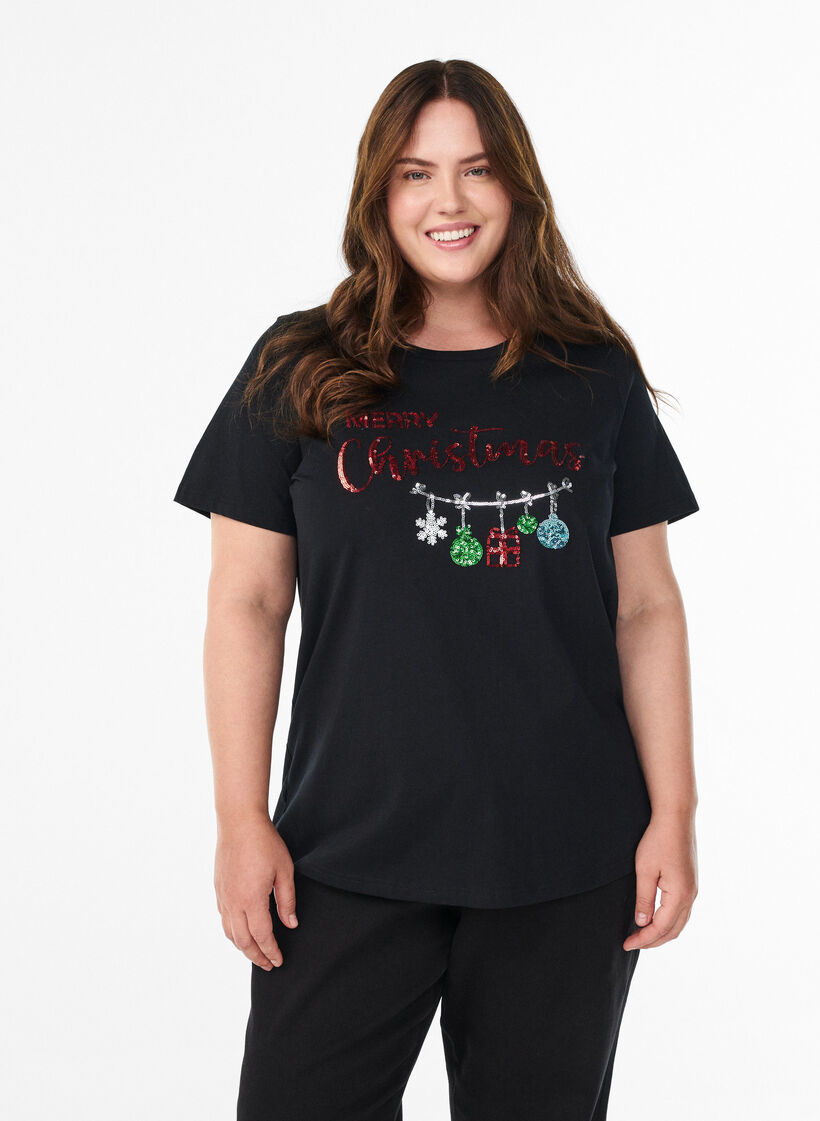 Weihnachts-T-Shirt aus Bio-Baumwolle, Schwarz, Model image number 0