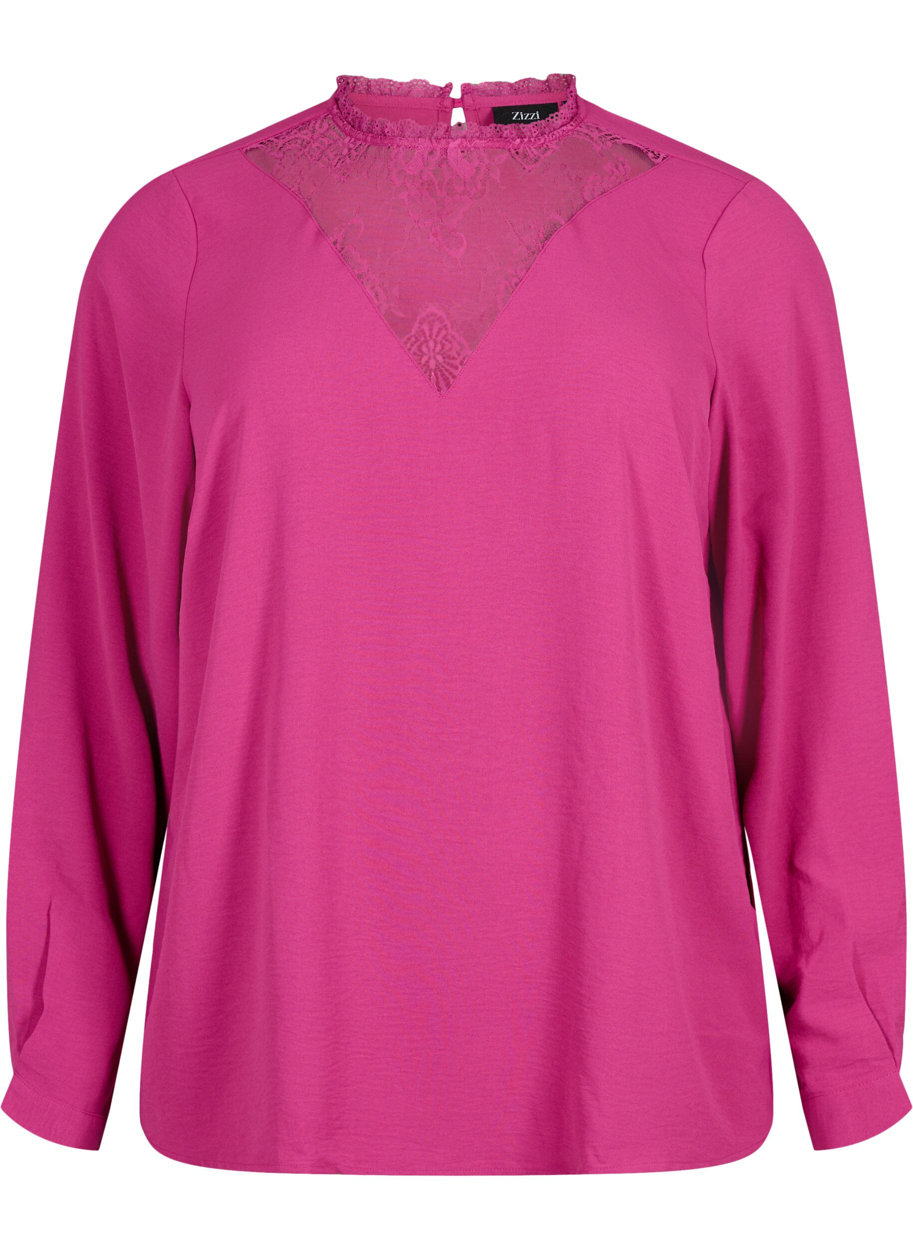 ZizziLang&auml;rmelige Bluse mit Spitzendetail, Festival Fuchsia, Packshot image number 0