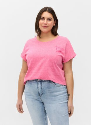 Meliertes T-Shirt aus Baumwolle, Fandango Pink Mel, Model image number 0