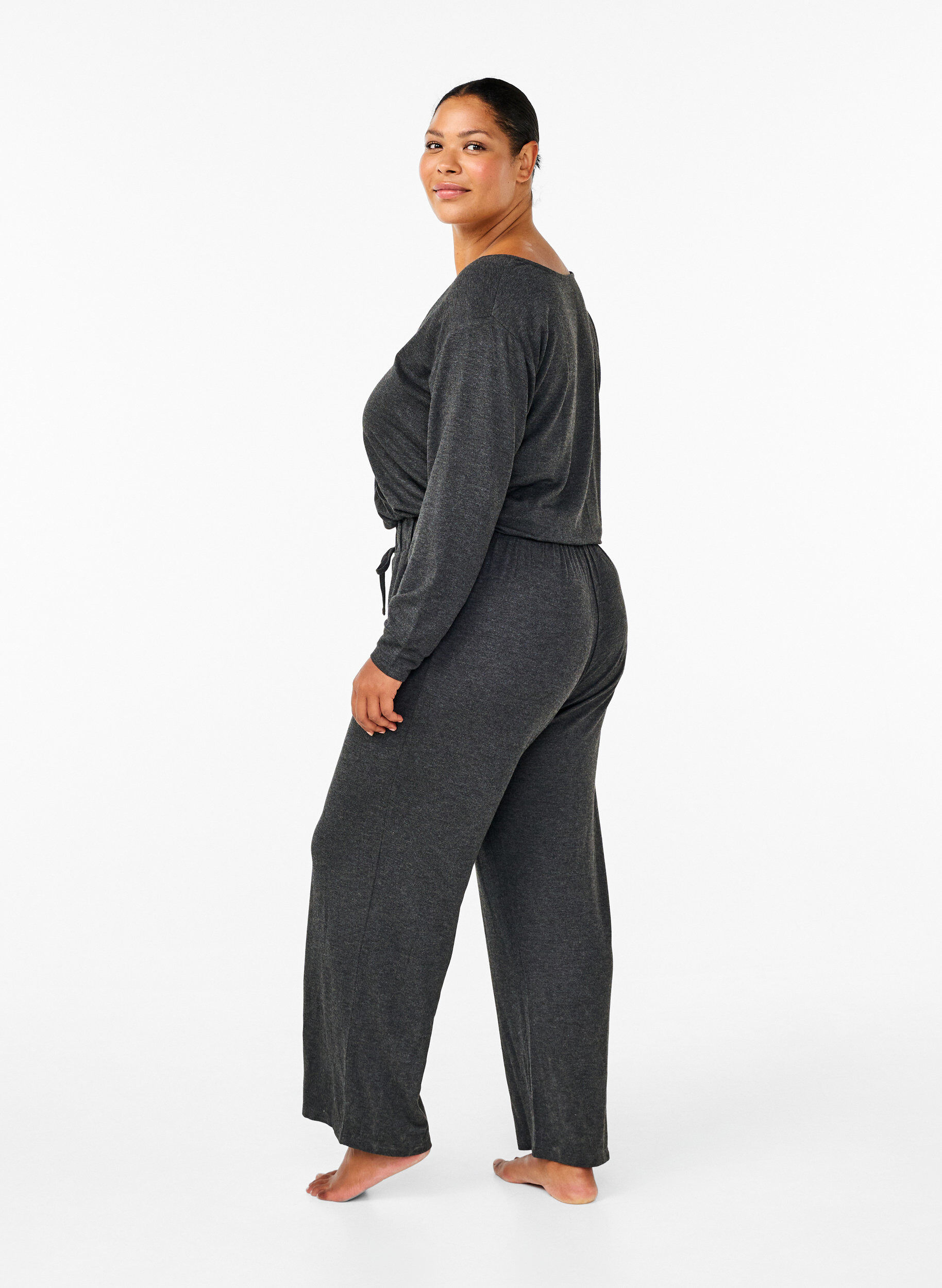 ZizziJumpsuit mit Wickeloptik und B&auml;ndern, Dark Grey Melange, Model image number 1