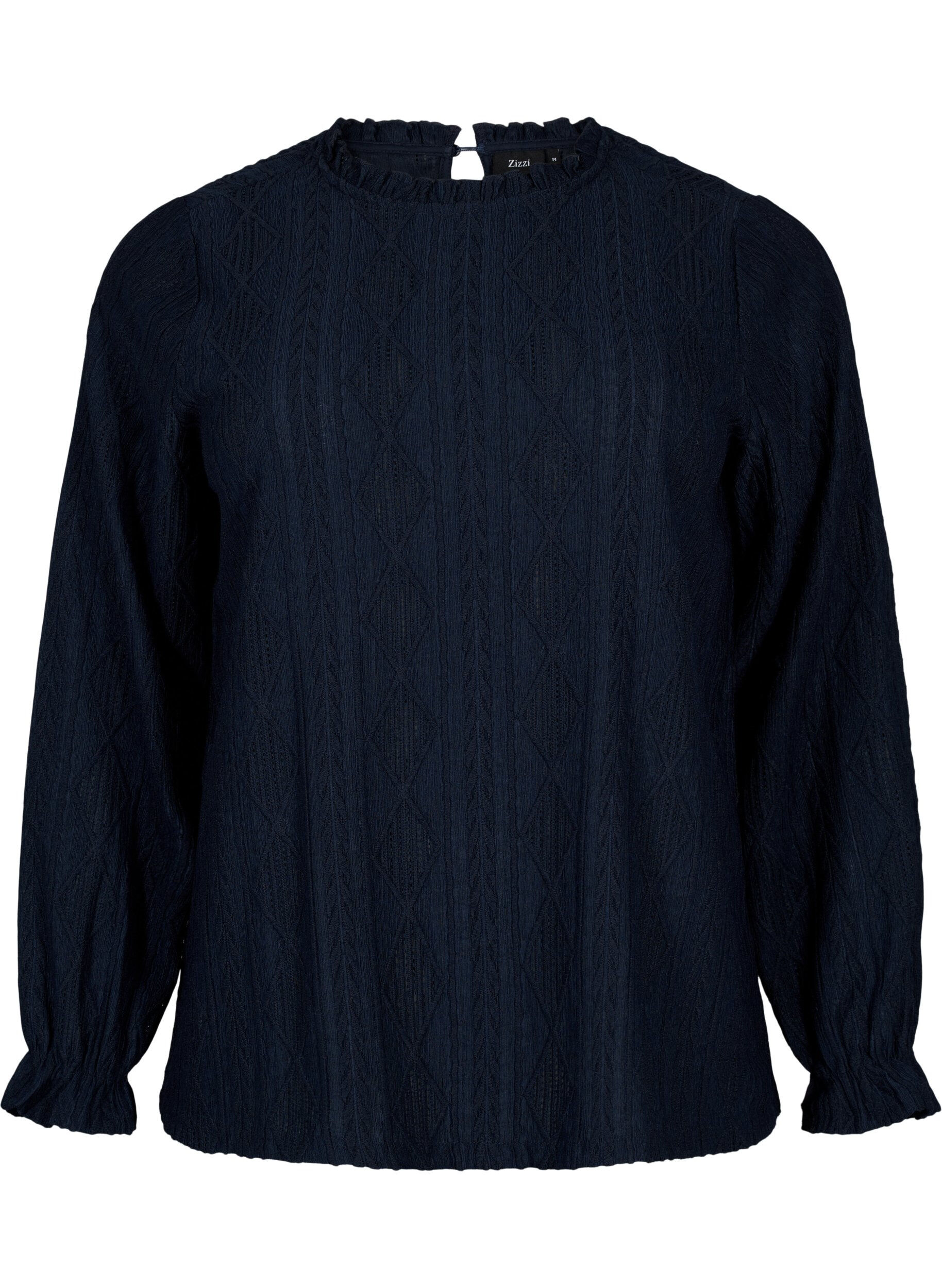 ZizziBluse mit R&uuml;schendetails und einem Ton in Ton gehaltenen Muster, Night Sky, Packshot image number 0