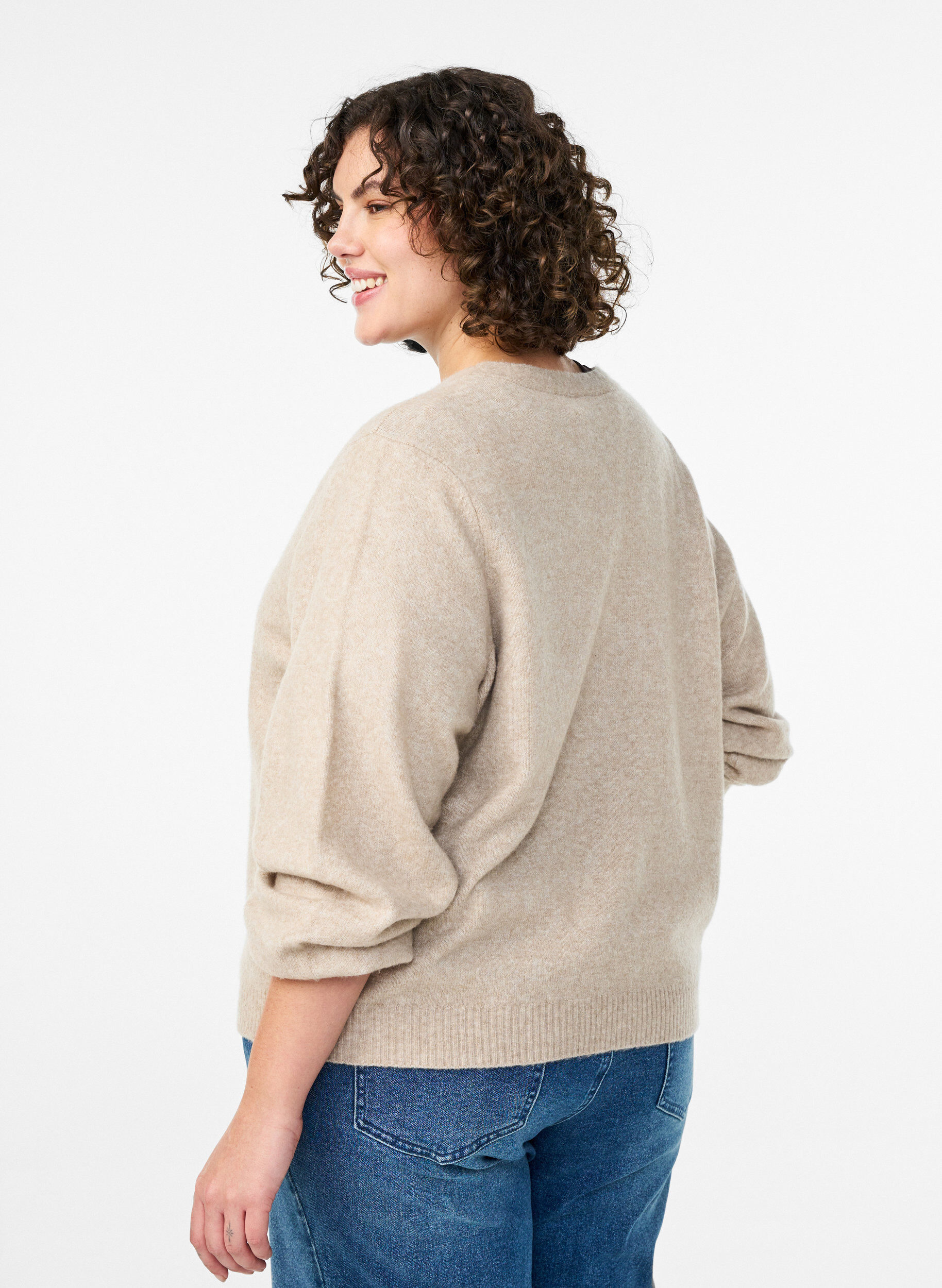 ZizziStrickjacke mit Wolle und Schleifenkn&ouml;pfen, Beige, Model image number 2