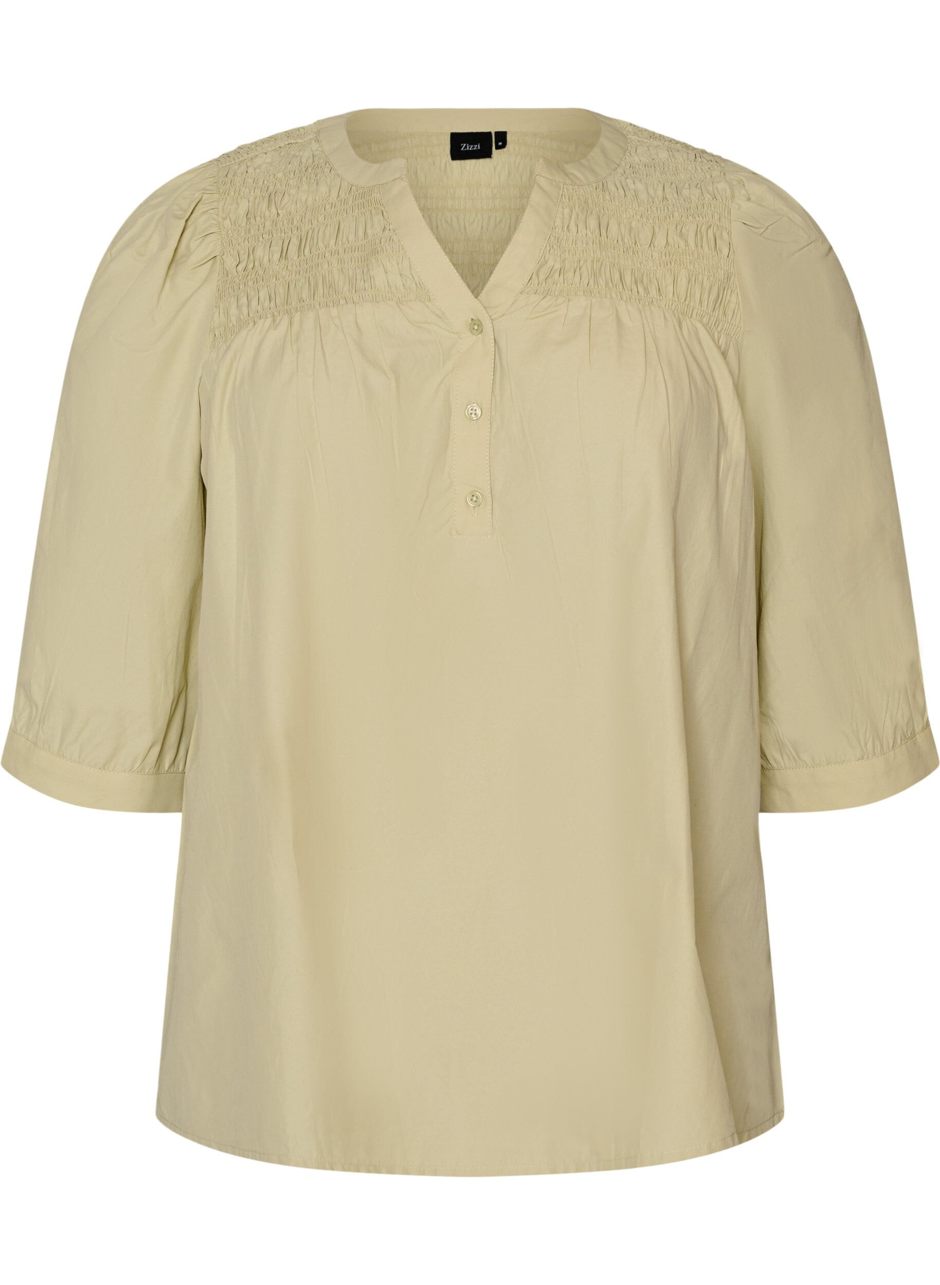 ZizziBluse mit Smock und 3/4-&Auml;rmeln, Gr&uuml;n, Packshot image number 0
