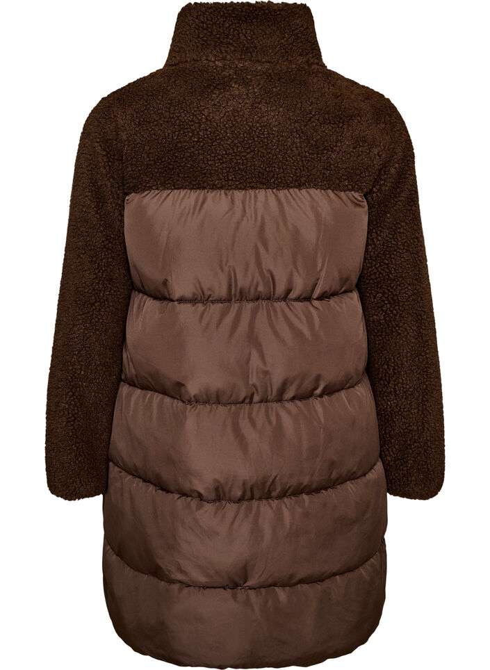 Mittellange Steppjacke mit Teddyfleece, Braun, Packshot image number 1