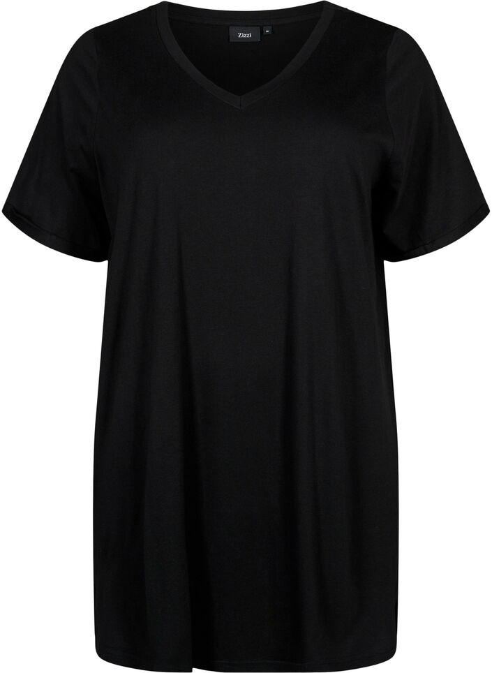 Einfarbiges Oversize T-Shirt mit V-Ausschnitt, Schwarz, Packshot image number 0