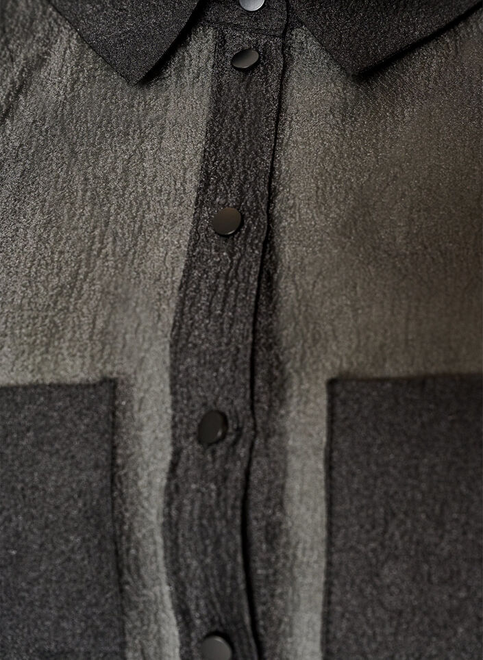 Transparente kurz&auml;rmelige Bluse mit Brusttaschen, Schwarz, Packshot image number 2