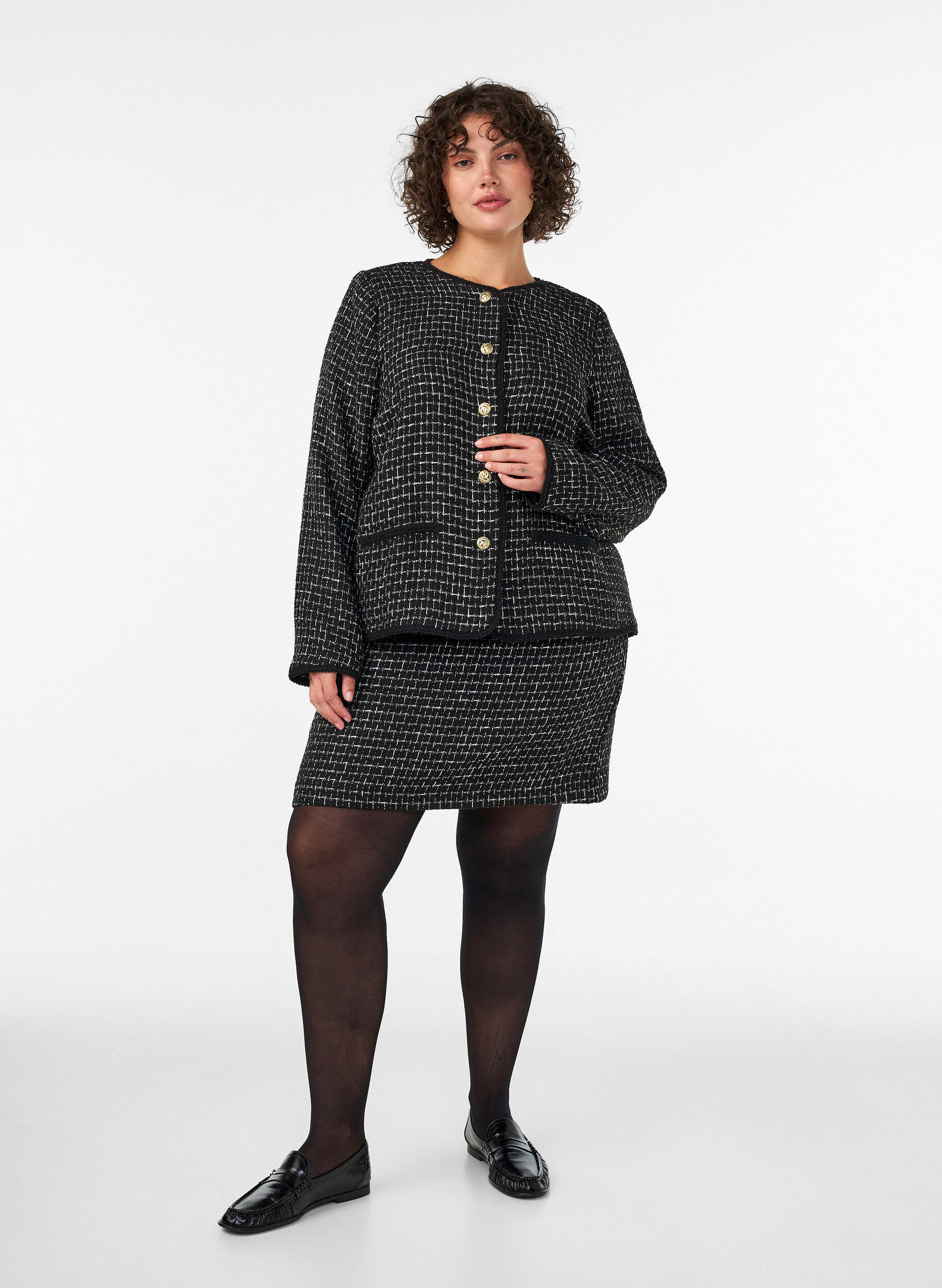 ZizziKurzer Rock aus Boucl&eacute;, Schwarz, Model image number 1
