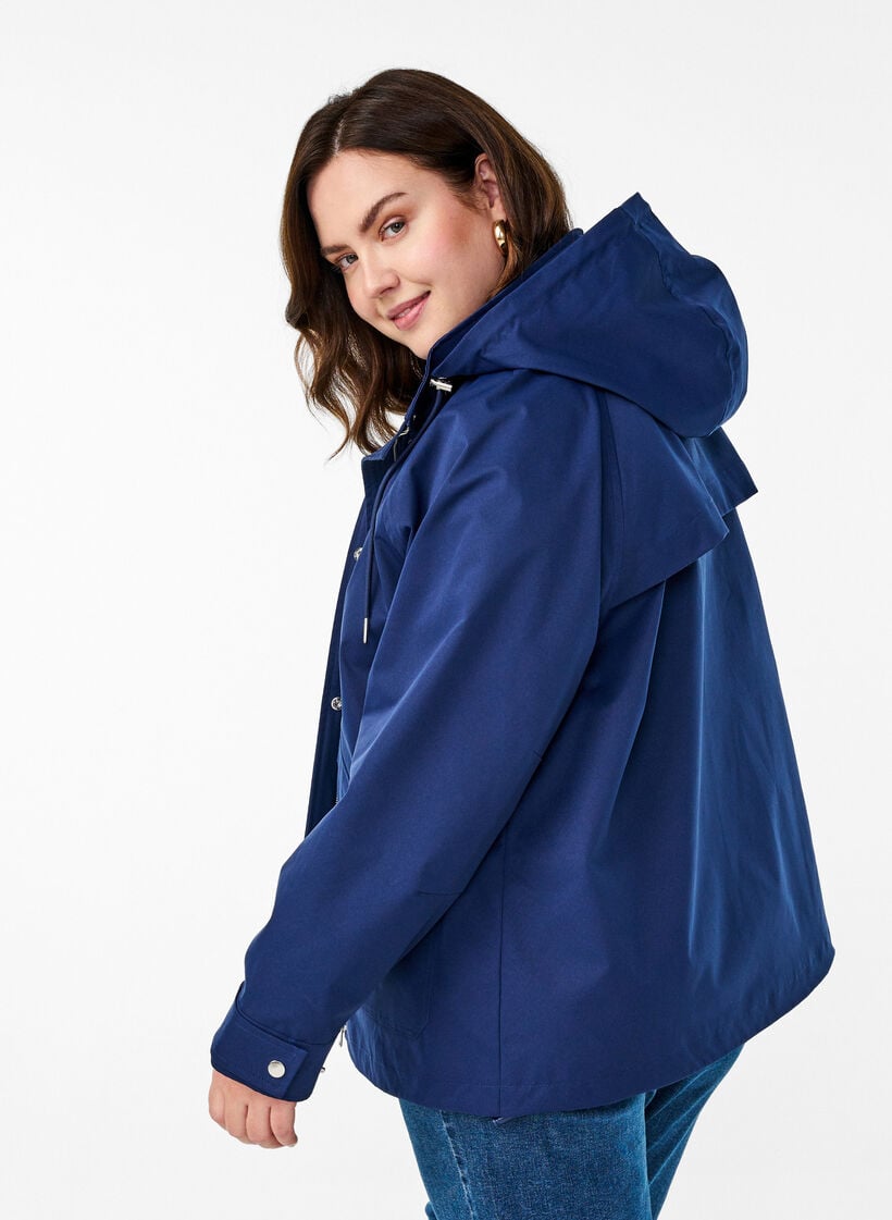 Kurze Frühlingsjacke mit abnehmbarer Kapuze, Blau, Model image number 2