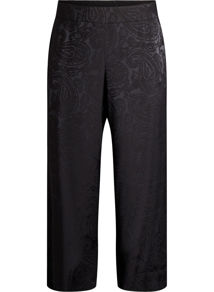 Weite Hose mit Paisleymuster und hoher Taille, Schwarz, Packshot image number 0