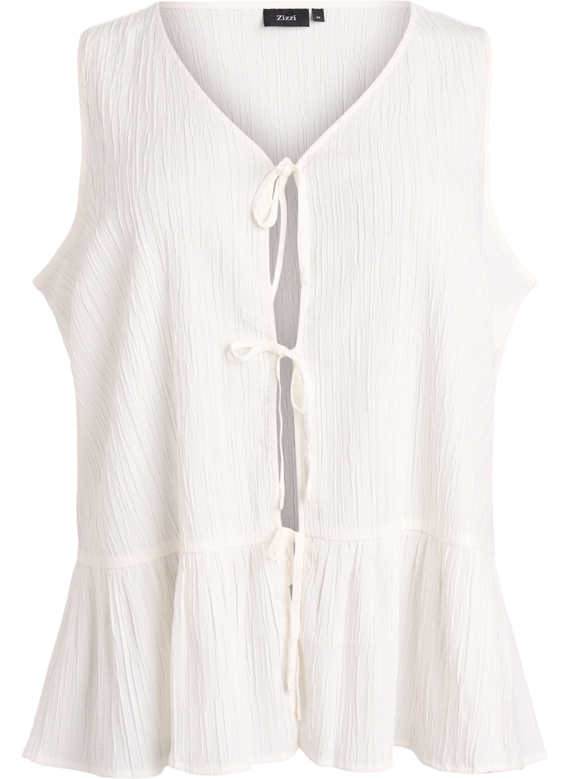 Zizzi&Auml;rmellose Bluse mit Struktur und Bindeband, Vanille, Packshot image number 0