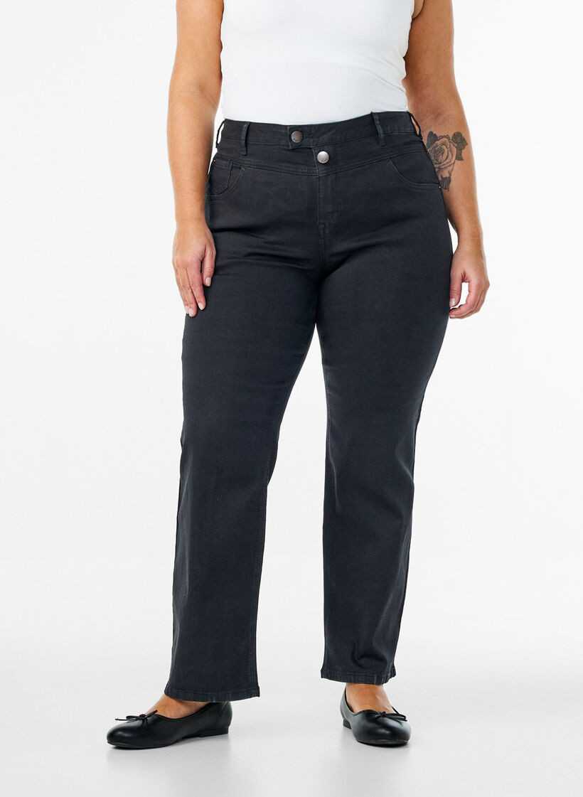 Gemma Jeans in Regular Fit mit hohem Bund, Schwarz, Model image number 2