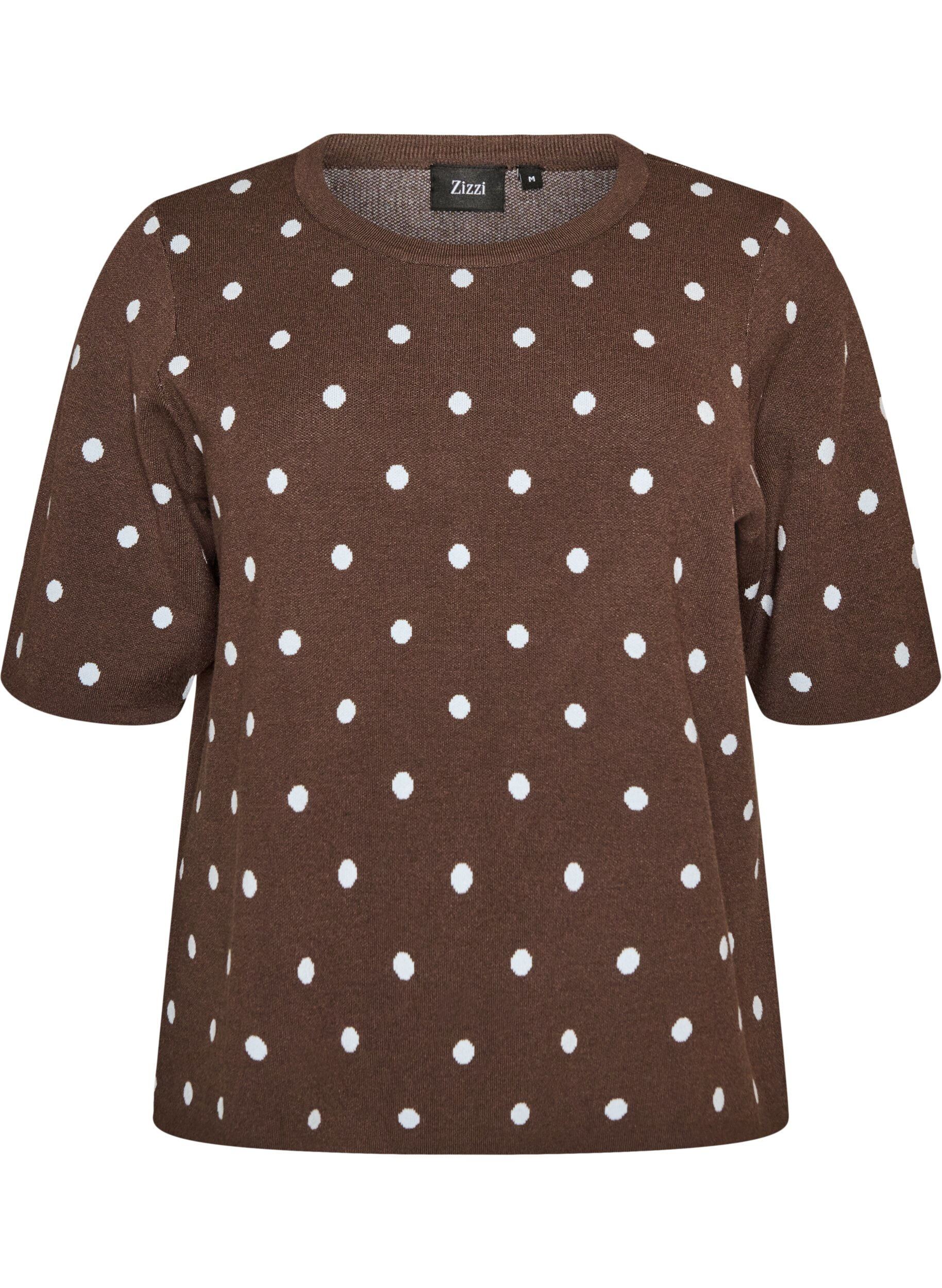 ZizziKurz&auml;rmelige Strickbluse mit Polka Dots, Braun, Packshot image number 0