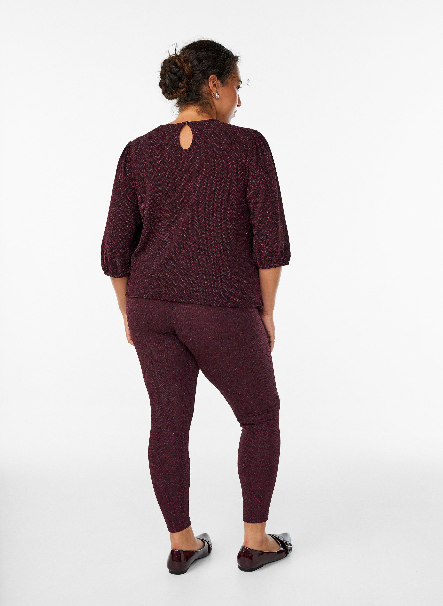 ZizziLeggings mit Glitzermuster, Dunkles Bordeaux, Model image number 2