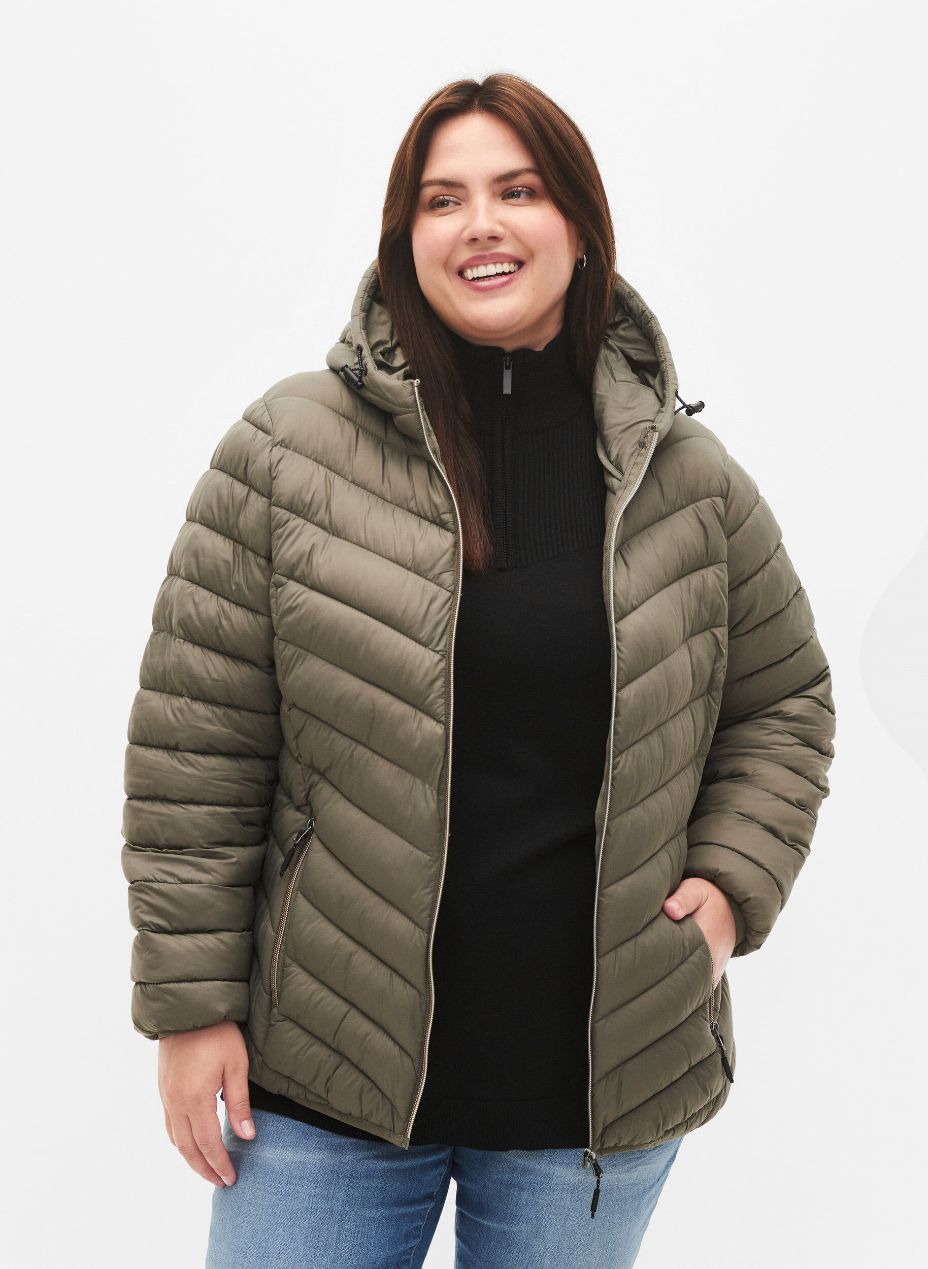 ZizziLeichte Steppjacke mit Kapuze, Braun, Model image number 0
