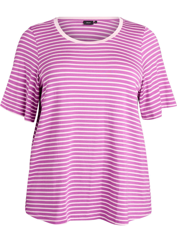 T-Shirt mit TENCEL&trade; Lyocell und Streifen, Lila, Packshot image number 0