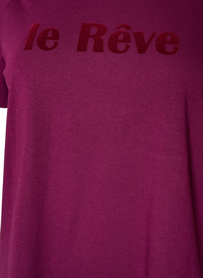 T-Shirt aus Bio-Baumwolle mit Text aus Velours, Lila, Packshot image number 2