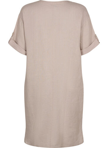Linen Kleid mit kurzen Ärmeln, Sand, Packshot image number 1