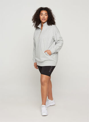 Meliertes Sweatshirt mit Reißverschluss, Light Grey Melange, Model image number 2