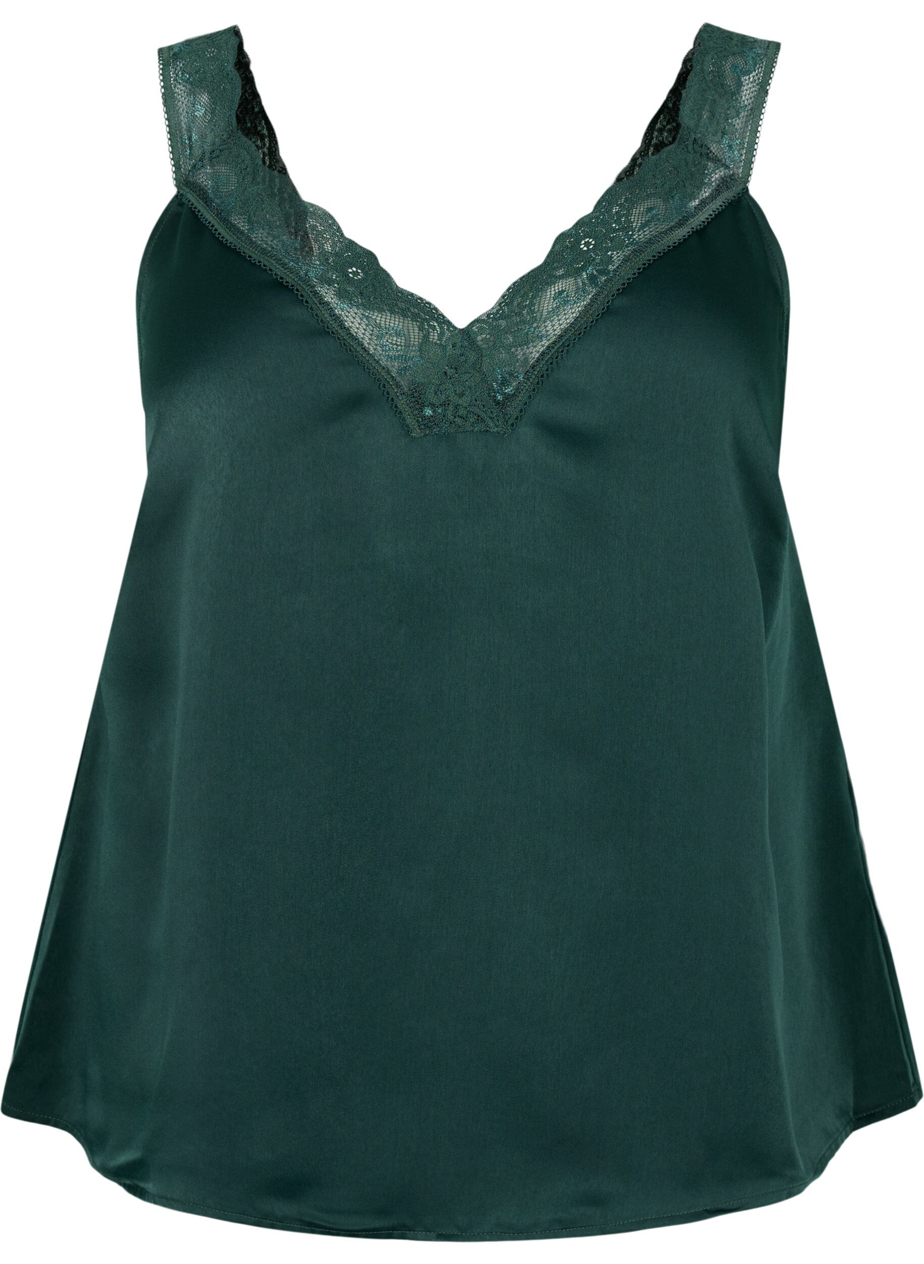ZizziFLASH &ndash; Top mit V-Ausschnitt und Spitzenkante, Scarab, Packshot image number 0