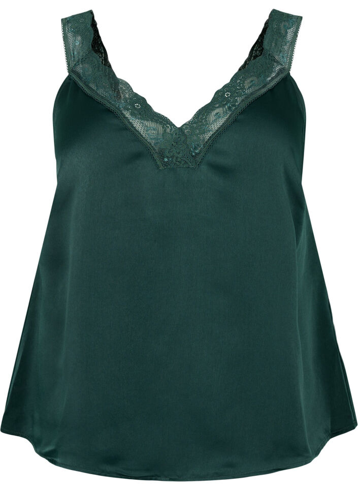 FLASH &ndash; Top mit V-Ausschnitt und Spitzenkante, Scarab, Packshot image number 0