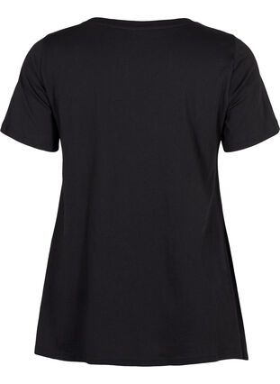 T-Shirt aus Baumwolle mit Textdruck, Black HAPPY, Packshot image number 1