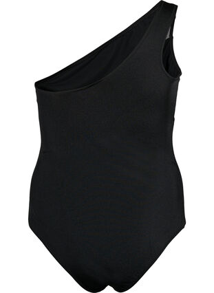 One-Shoulder-Badeanzug mit Mesh-Details, Black, Packshot image number 1