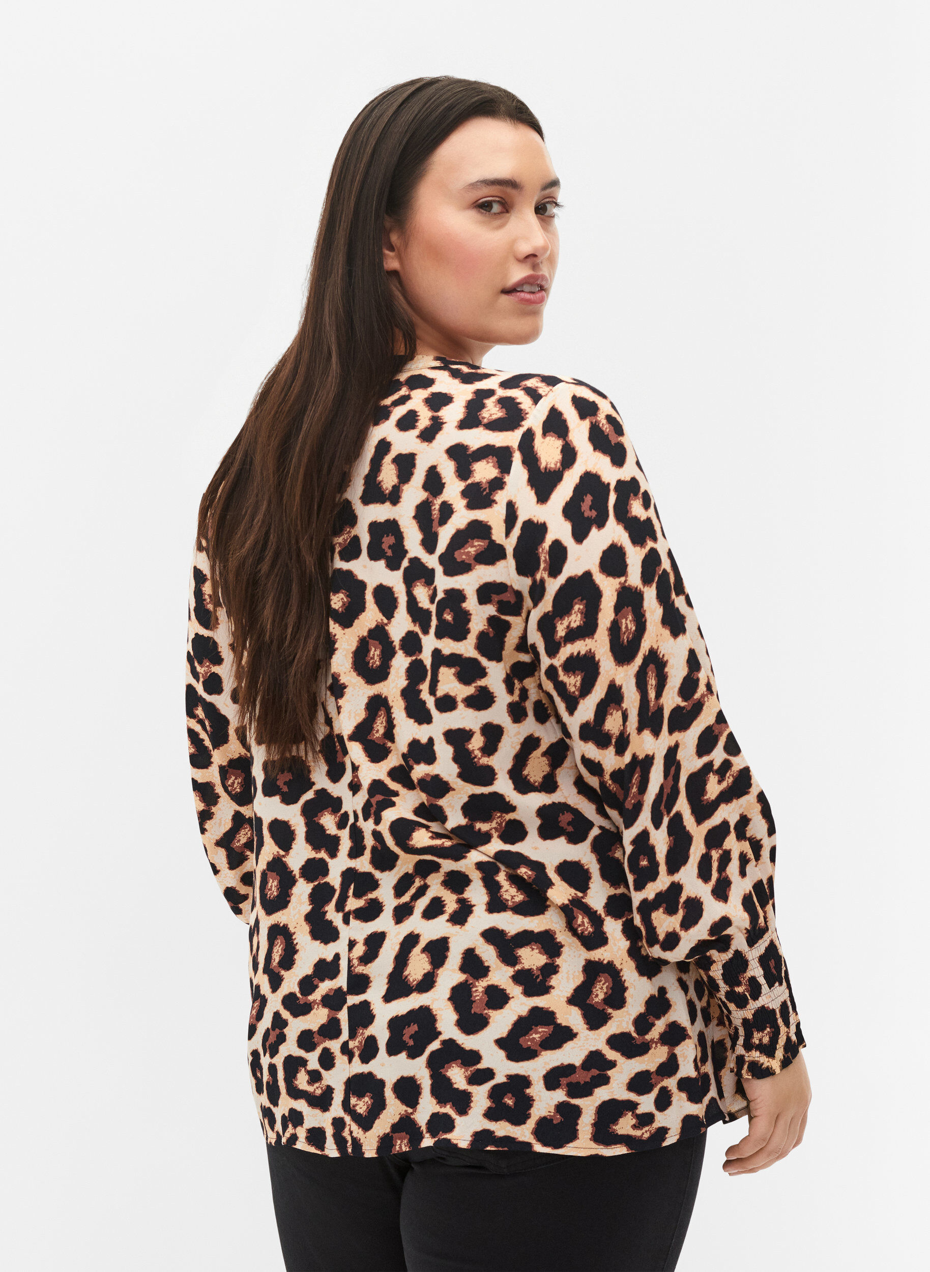 ZizziBluse aus Viskose mit Print und Smock, Leo AOP, Model image number 1