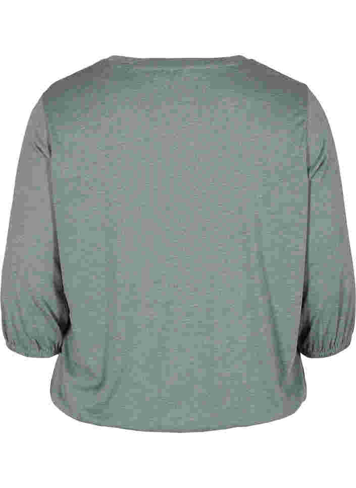 Einfarbige Bluse mit 3/4-Ärmel, Balsam Green Mel, Packshot image number 1