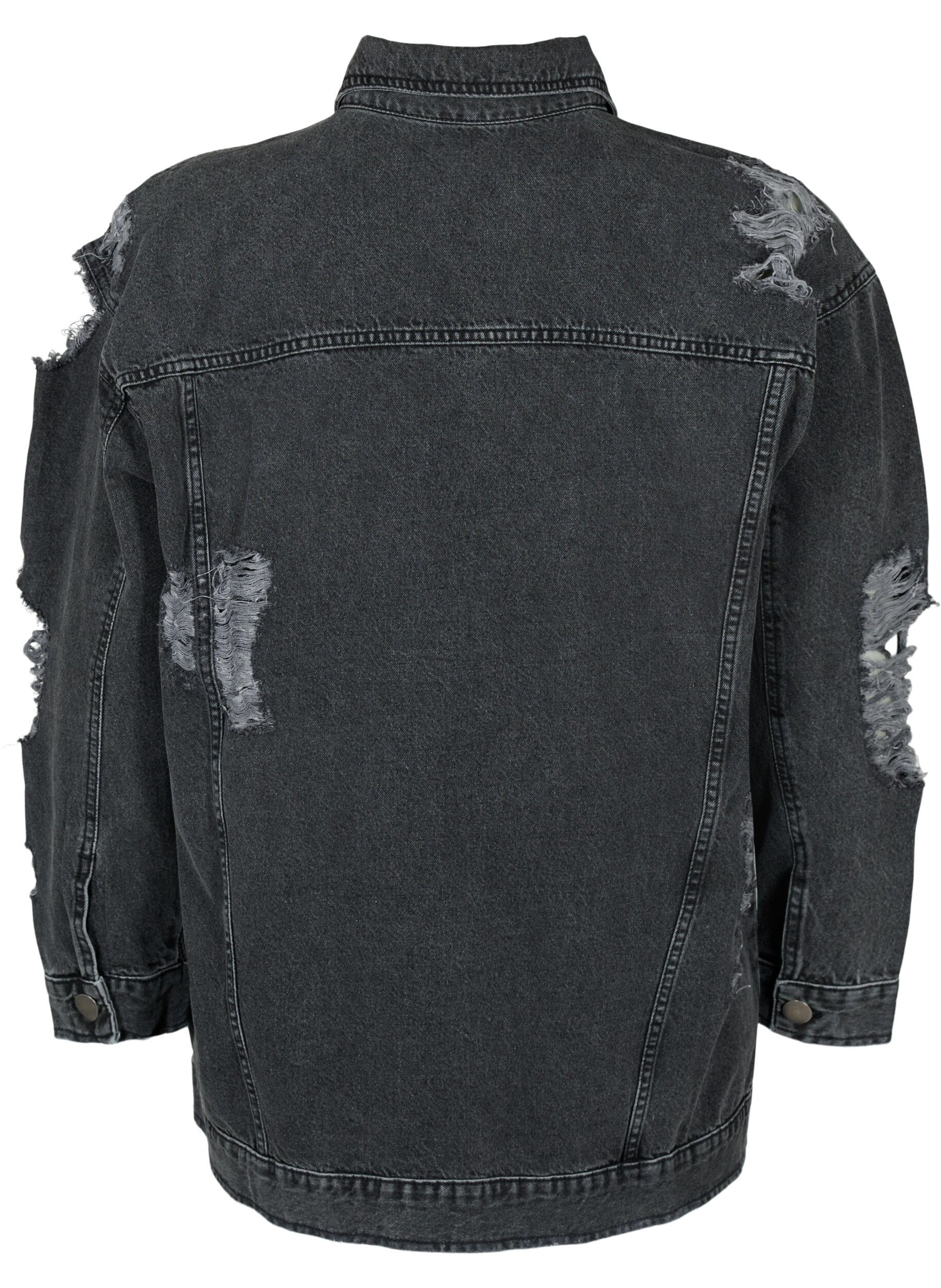 ZizziLocker sitzende Jeansjacke mit Abnutzungsdetails, Dark Grey Denim, Packshot image number 1