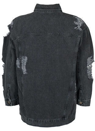 Locker sitzende Jeansjacke mit Abnutzungsdetails, Dark Grey Denim, Packshot image number 1