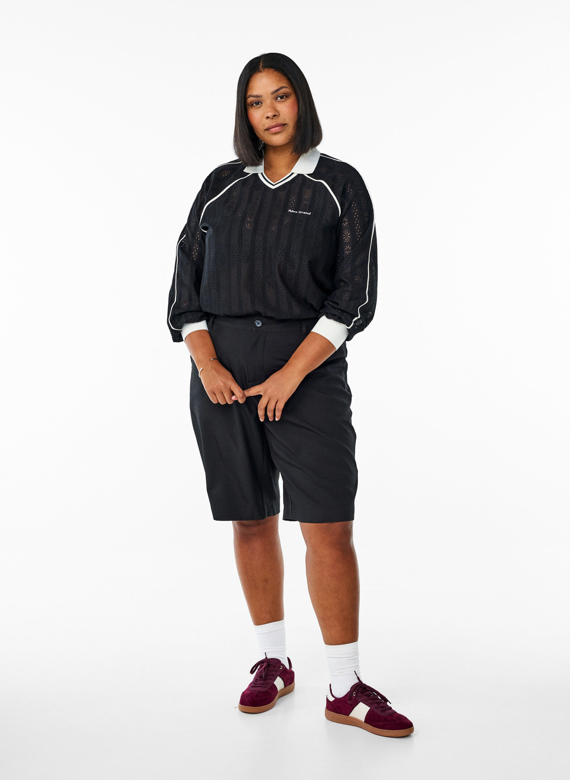 ZizziJerseybluse mit Struktur und Kontrastdetails, Schwarz, Model image number 1