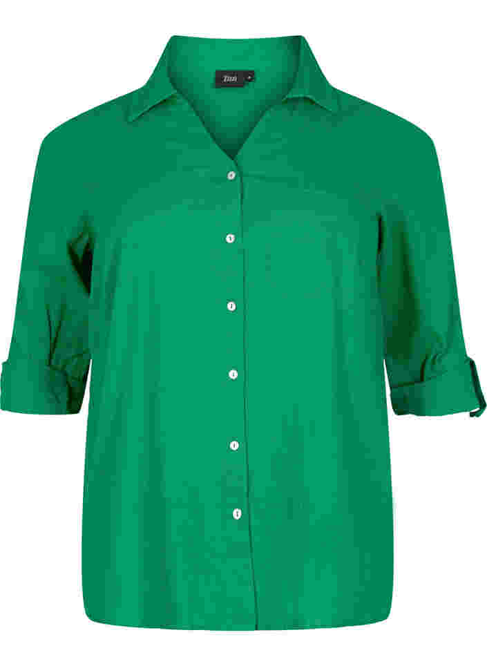 Bluse mit 3/4-Ärmeln und Knöpfen, Jolly Green, Packshot image number 0