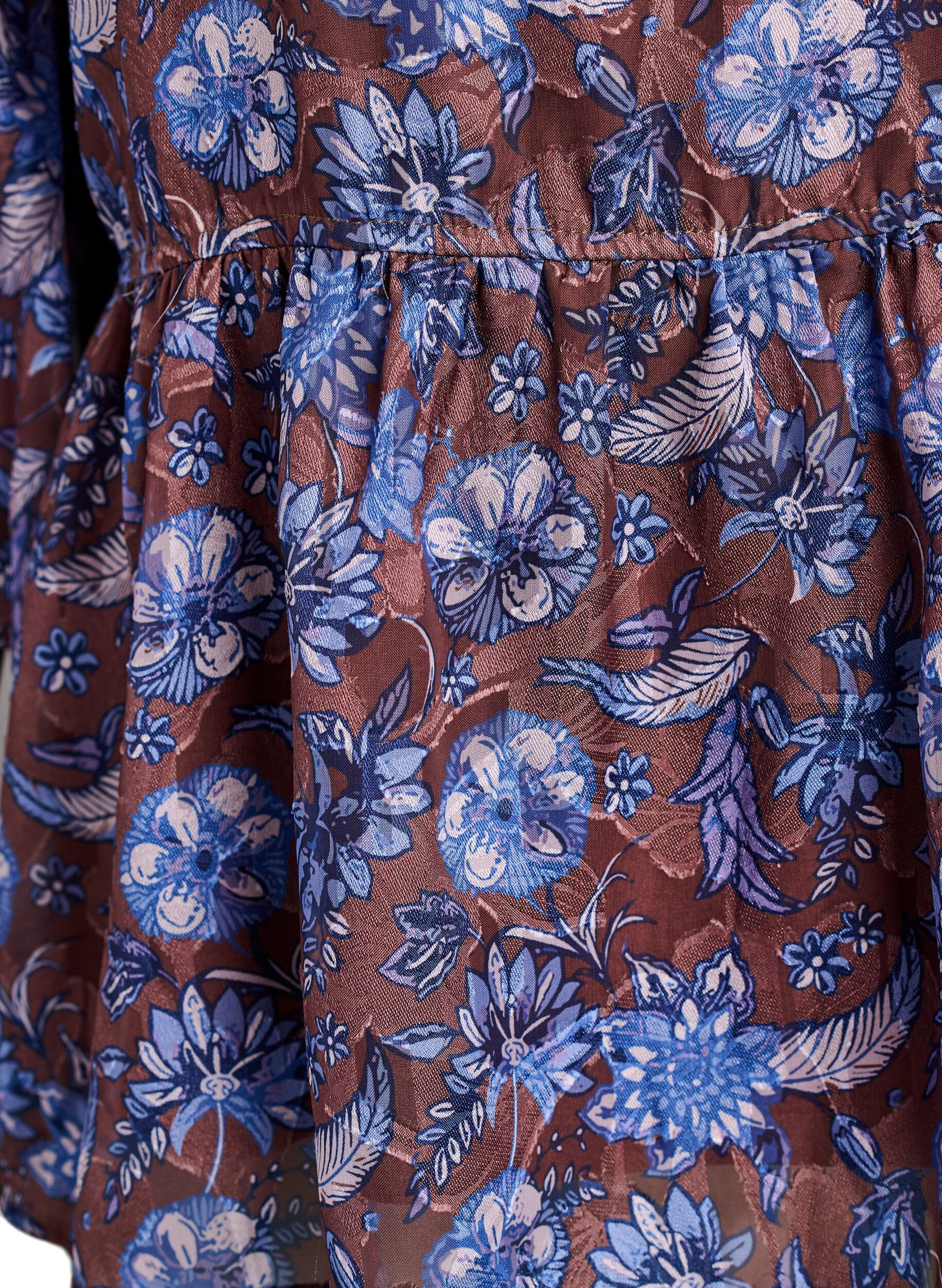 ZizziGebl&uuml;mte Bluse mit R&uuml;schen&auml;rmeln, Braun, Packshot image number 3