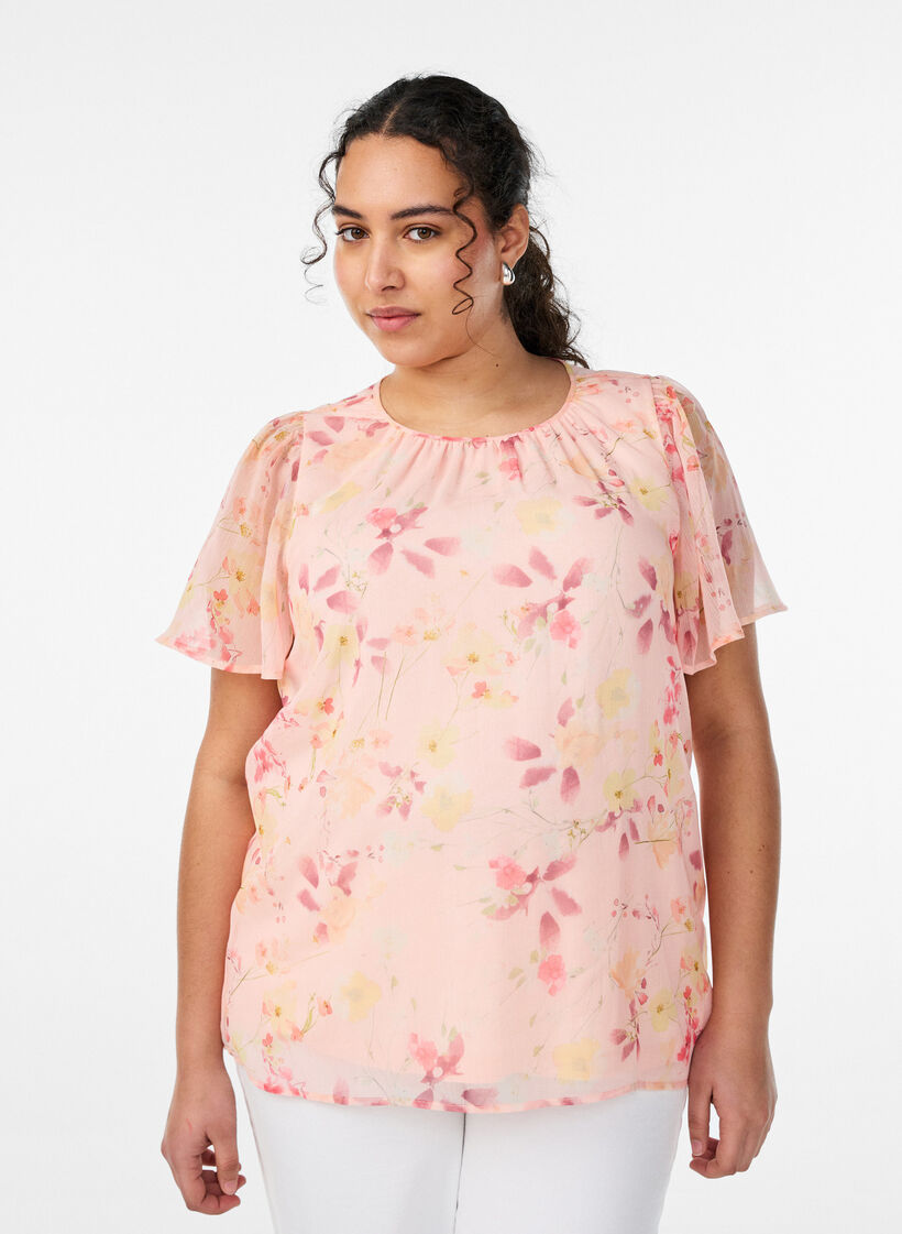 Bluse mit Blumenprint und luftigen &Auml;rmeln, Orange, Model image number 0