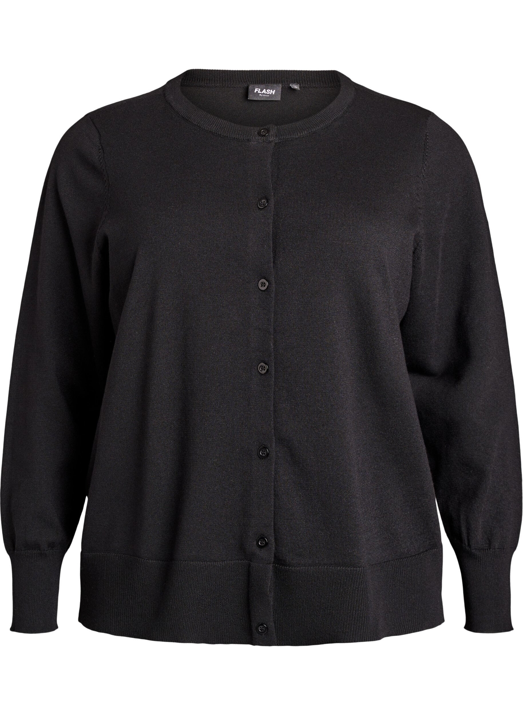 ZizziFeinstrick-Strickjacke mit Rundhalsausschnitt, Schwarz, Packshot image number 0
