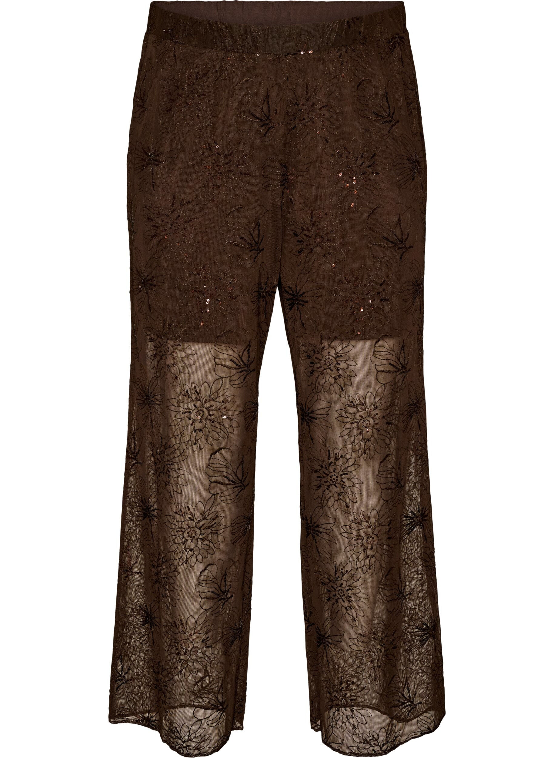 ZizziHose aus Mesh mit floraler Stickerei und Pailletten, Braun, Packshot image number 0