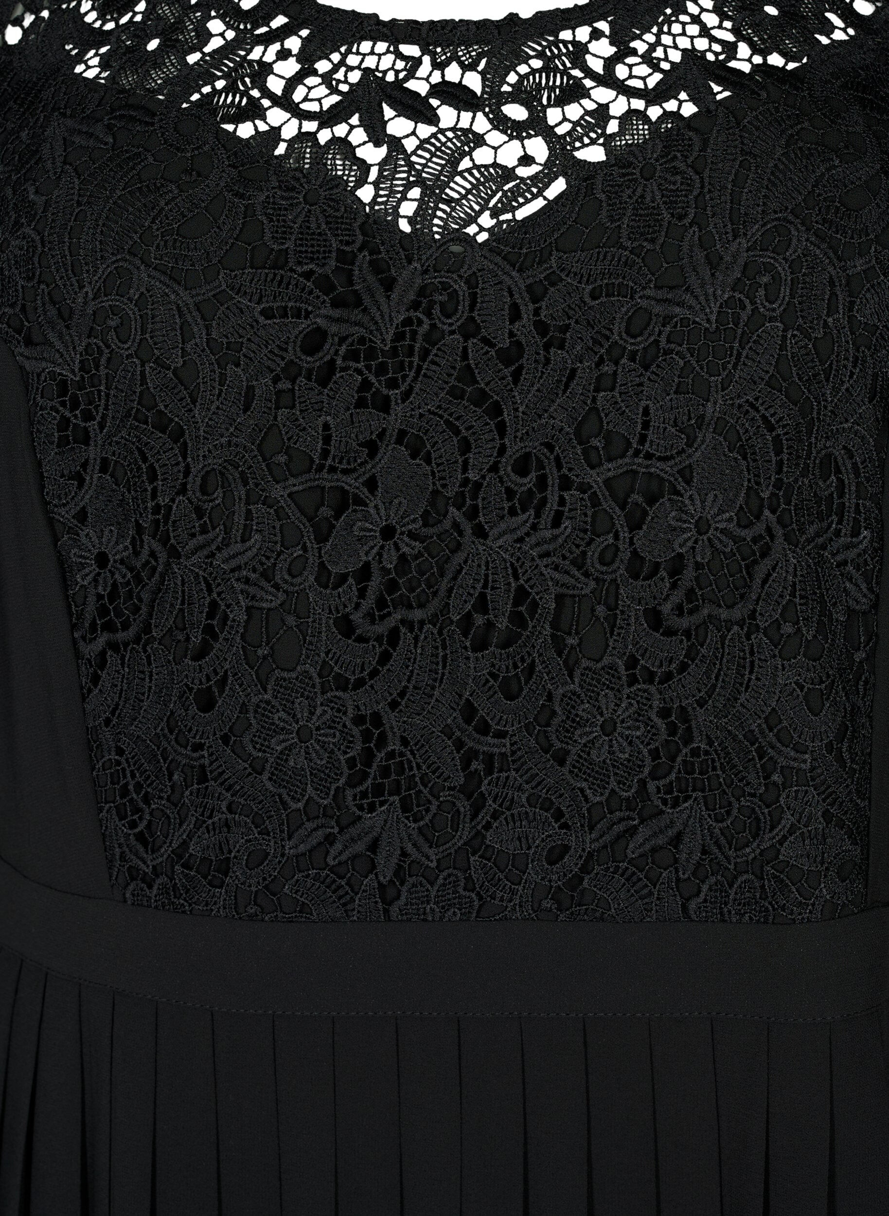 ZizziKurz&auml;rmeliges Kleid mit Spitzenoberteil, Black, Packshot image number 2