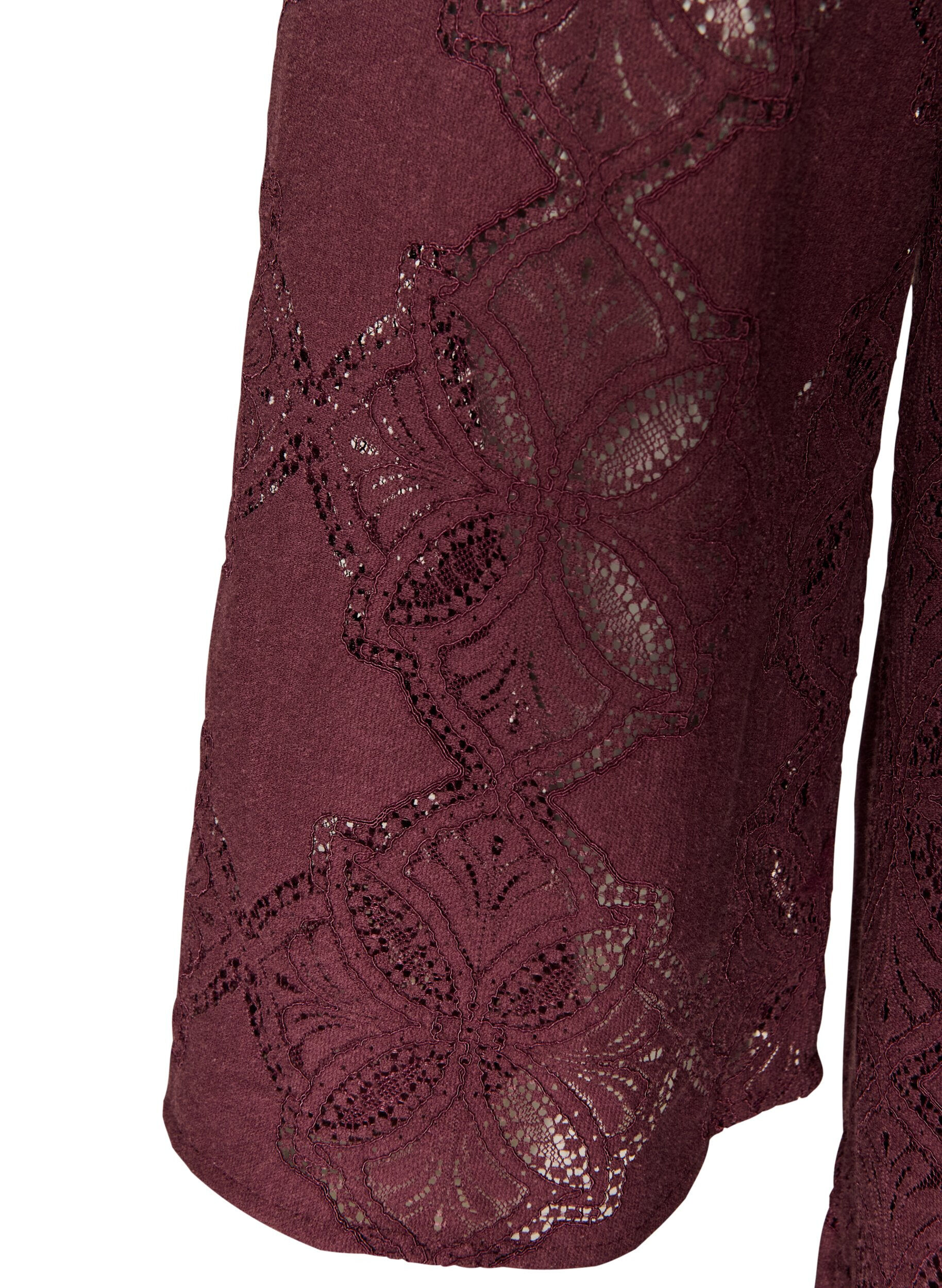 ZizziSpitzenkleid mit langen &Auml;rmeln und R&uuml;schensaum, Dunkles Bordeaux, Packshot image number 3