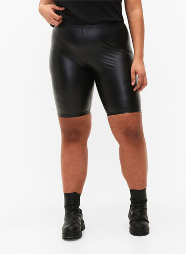 Glänzende, eng anliegende Shorts mit hoher Taille, Black, Model image number 2