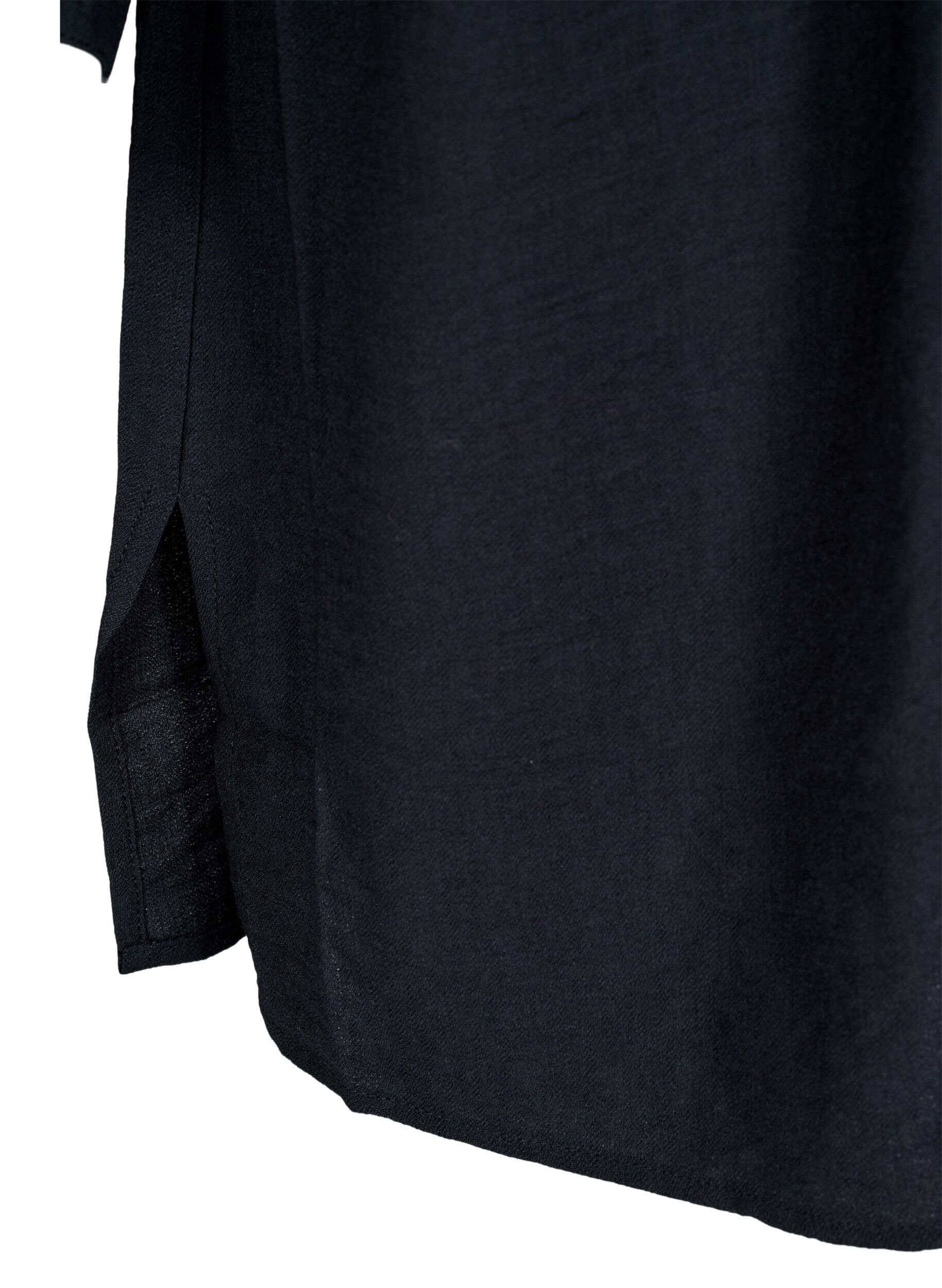 ZizziHemdblusenkleid mit Bindeg&uuml;rtel und langen &Auml;rmeln, Schwarz, Packshot image number 3