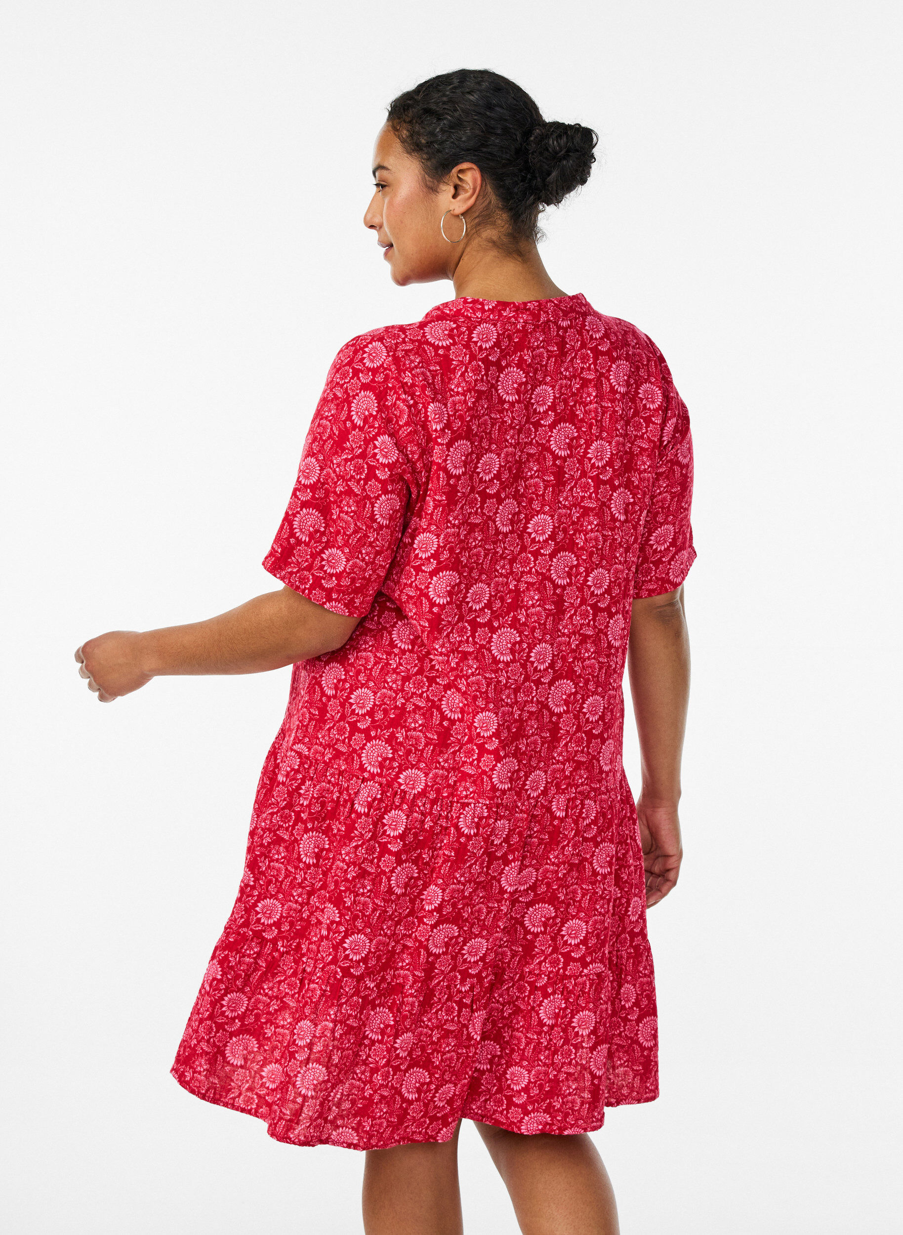 ZizziKurzes A-Linien-Kleid aus Baumwollmusselin, Rot, Model image number 2