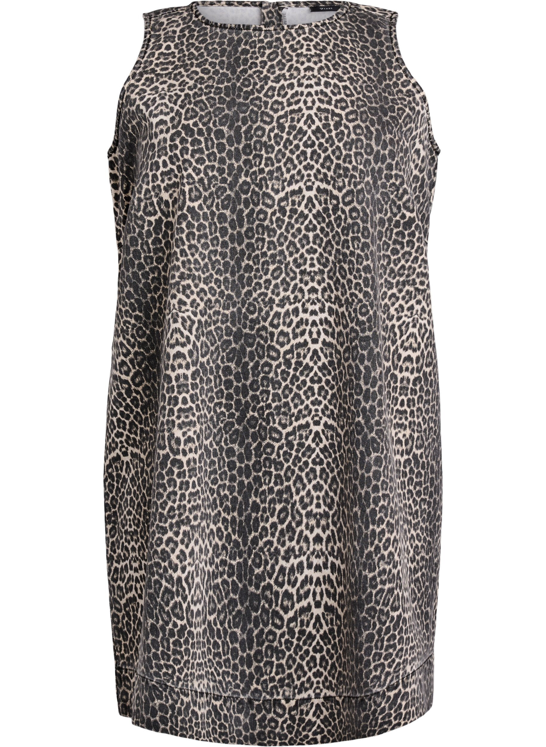 Kurzes &auml;rmelloses Jeanskleid mit Leopardenmuster