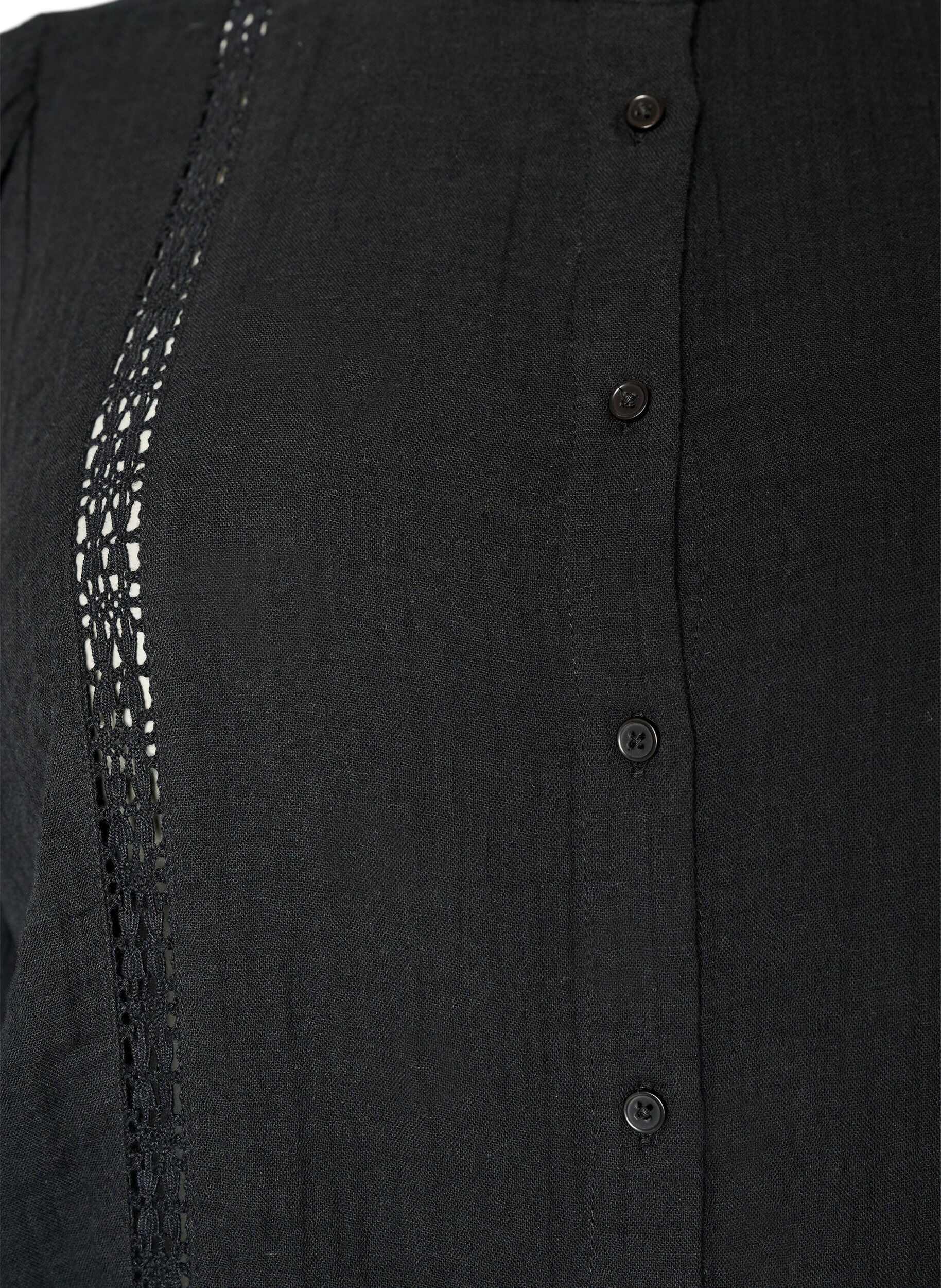 ZizziKurz&auml;rmelige Bluse aus Baumwoll-Musselin mit H&auml;kelbesatz, Schwarz, Packshot image number 2